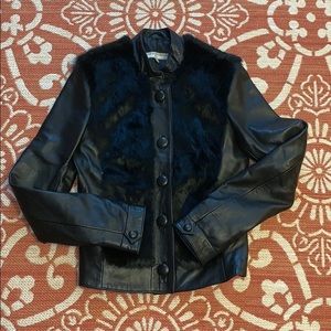 Black rabbit fur and leather jacket, size small